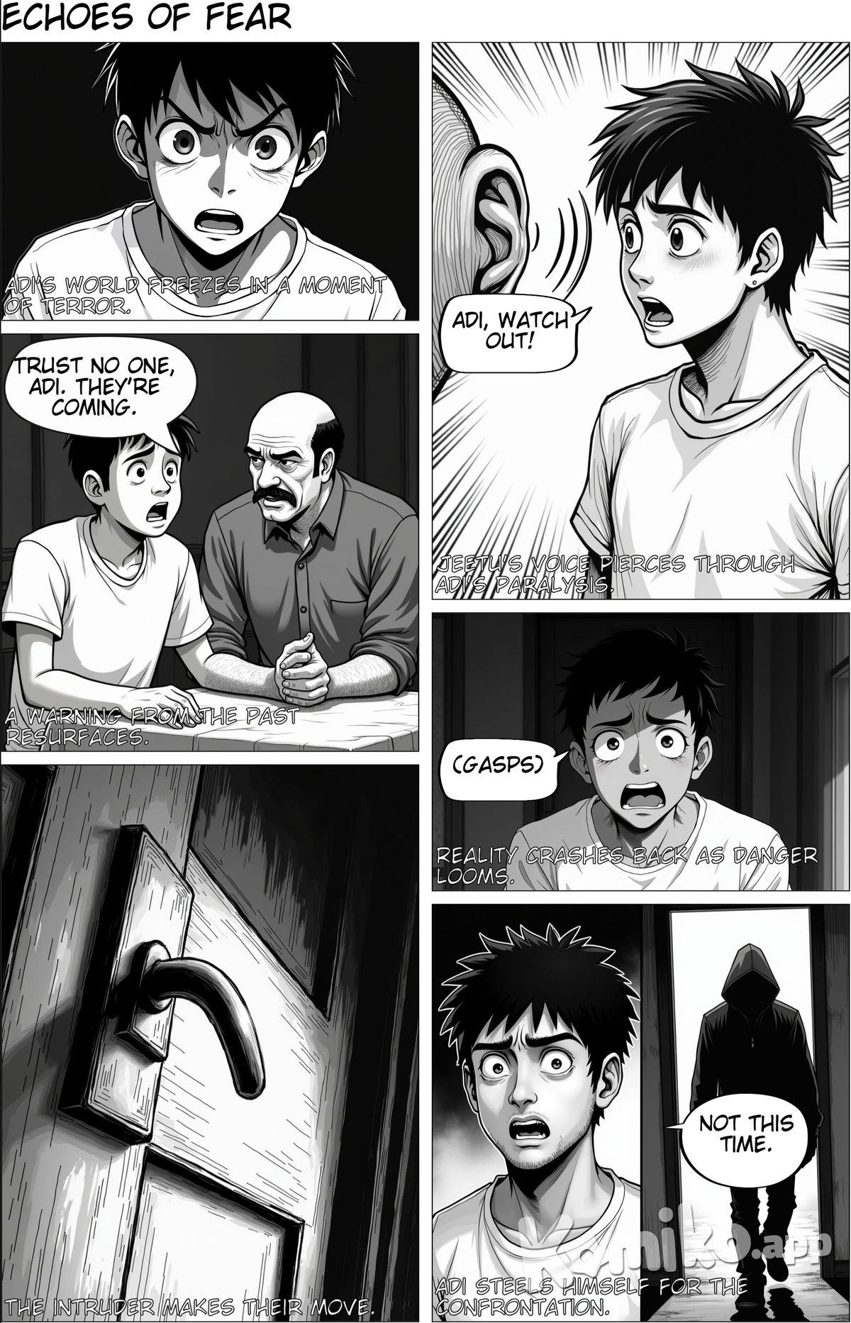 Angle: Close-up of Adi’s frozen expression. Sound: Jeetu’s voice echoes. Final Notes for Storyboarding Use extreme close-ups to emphasize psychological tension. Handheld shots for panic and fear sequences. Match cuts to transition between past and present smoothly. Dark lighting & shadow play for intruder sequences.