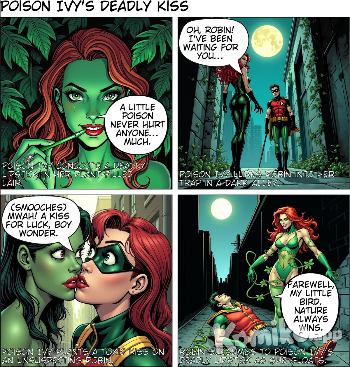 poison ivy makes poisonous lipstick and tricks and kills robin