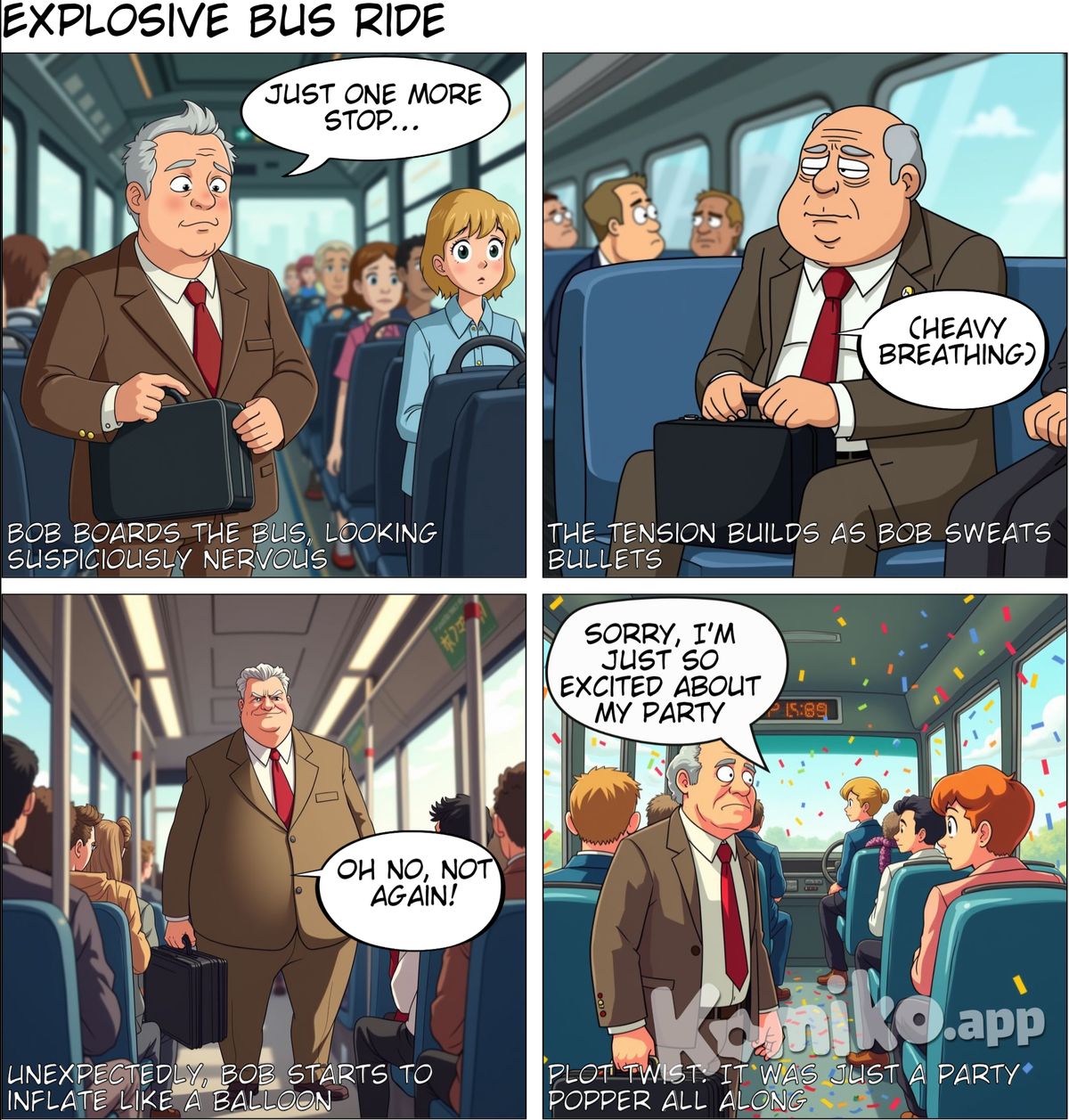 a man sit on a bus then explode