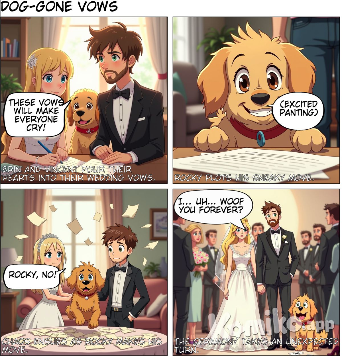 erin and vincent are getting married but their dog rocky eats their vows before the ceremony