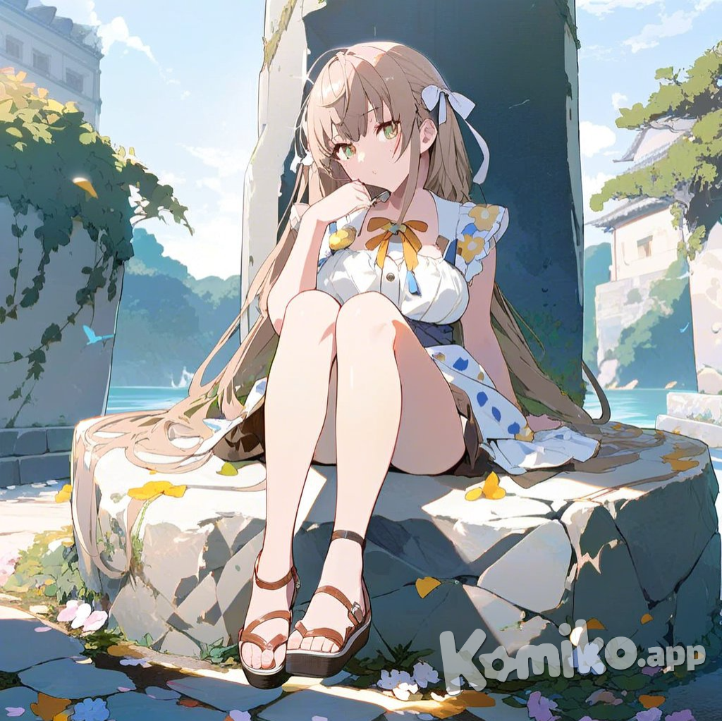 girl sits on a stone