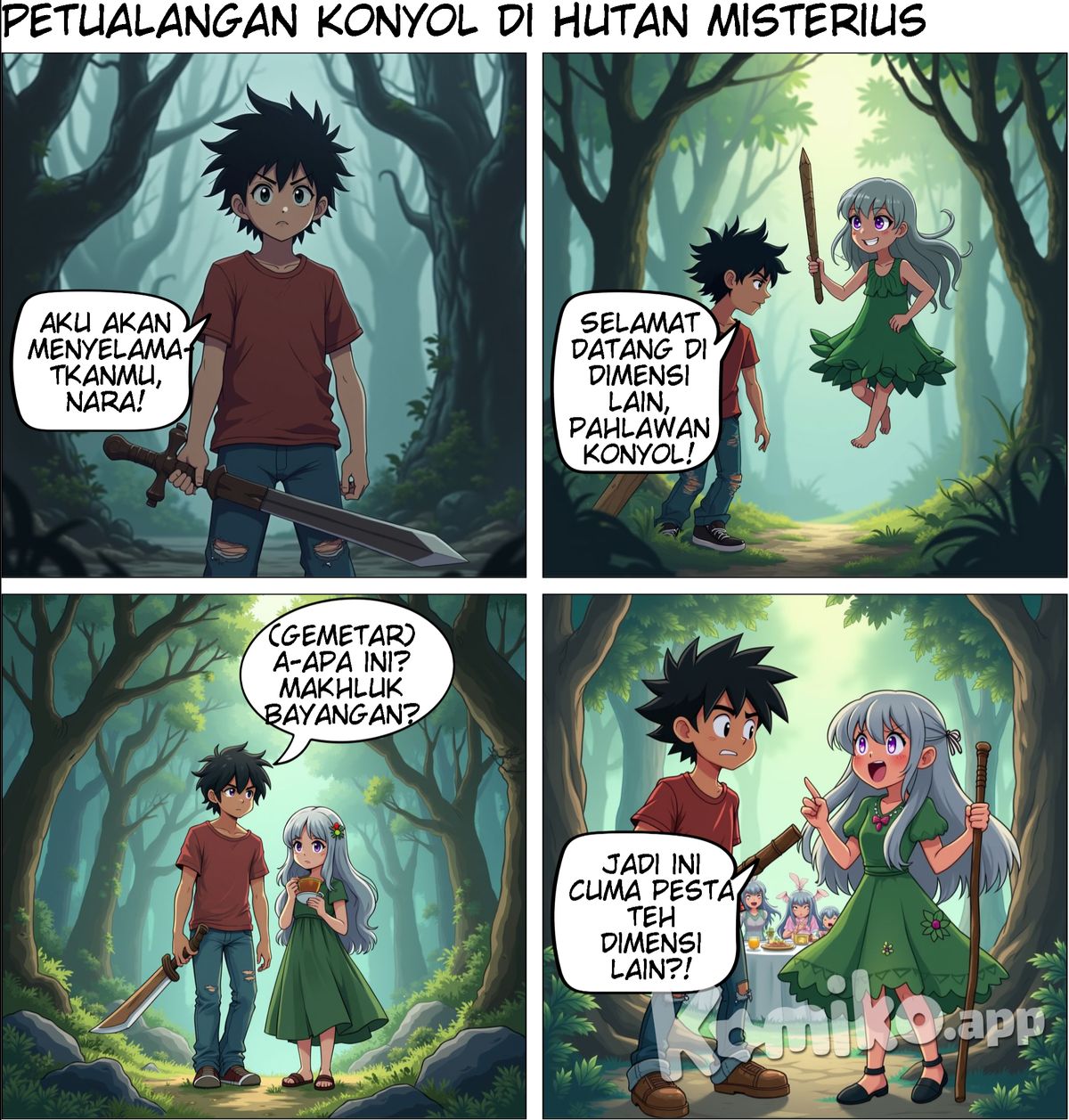 Di desa kecil yang penuh legenda, seorang remaja bernama Arka terkenal sebagai anak yang pemberani namun keras kepala. Suatu hari, adiknya, Nara, hilang secara misterius di dalam Hutan Kabut Gelap. Hutan ini dikelilingi oleh mitos tentang makhluk bayangan yang menculik orang untuk alasan yang tak pernah jelas.  Arka memutuskan untuk masuk ke hutan, walau dilarang keras oleh para tetua desa. Dalam perjalanannya, Arka bertemu Lyra, seorang gadis misterius yang mengaku sebagai penjaga hutan. Bersama-sama, mereka menemukan bahwa hutan itu bukan hanya sekadar tempat biasa—hutan tersebut adalah pintu ke dimensi lain yang dijaga oleh makhluk-makhluk mitos.  