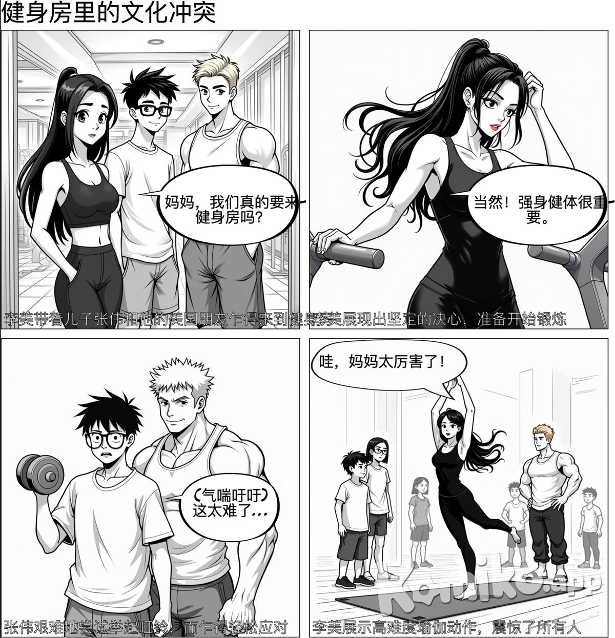 a stunning chinese mother goes to the gym with her nerdy son and his buff white american friend.