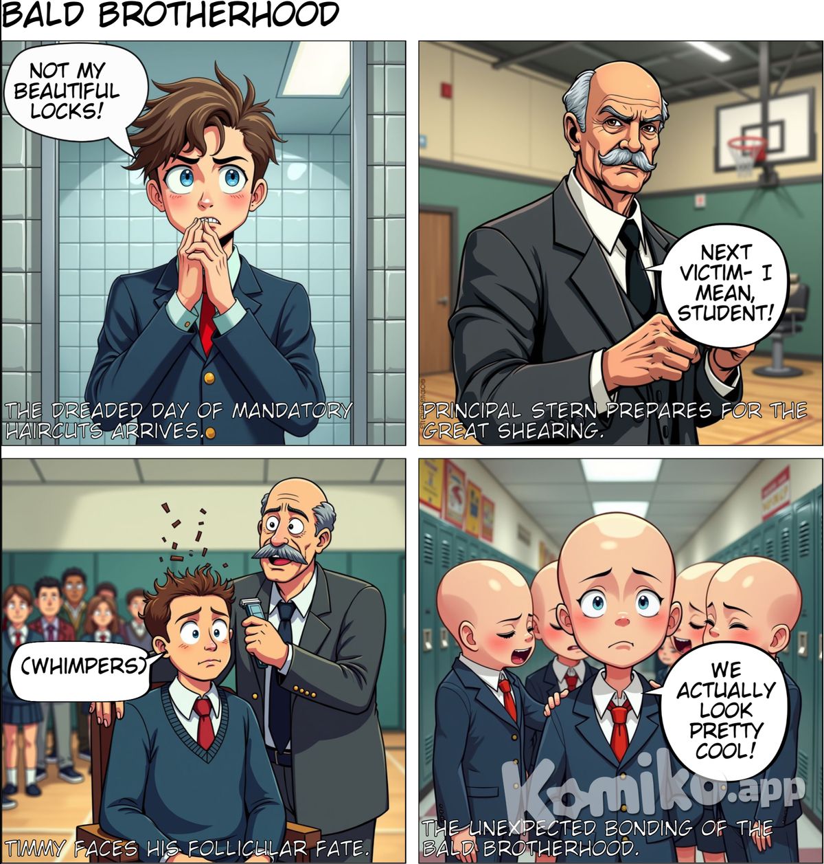 A all boy high school, all the boys forced to get their head shaved