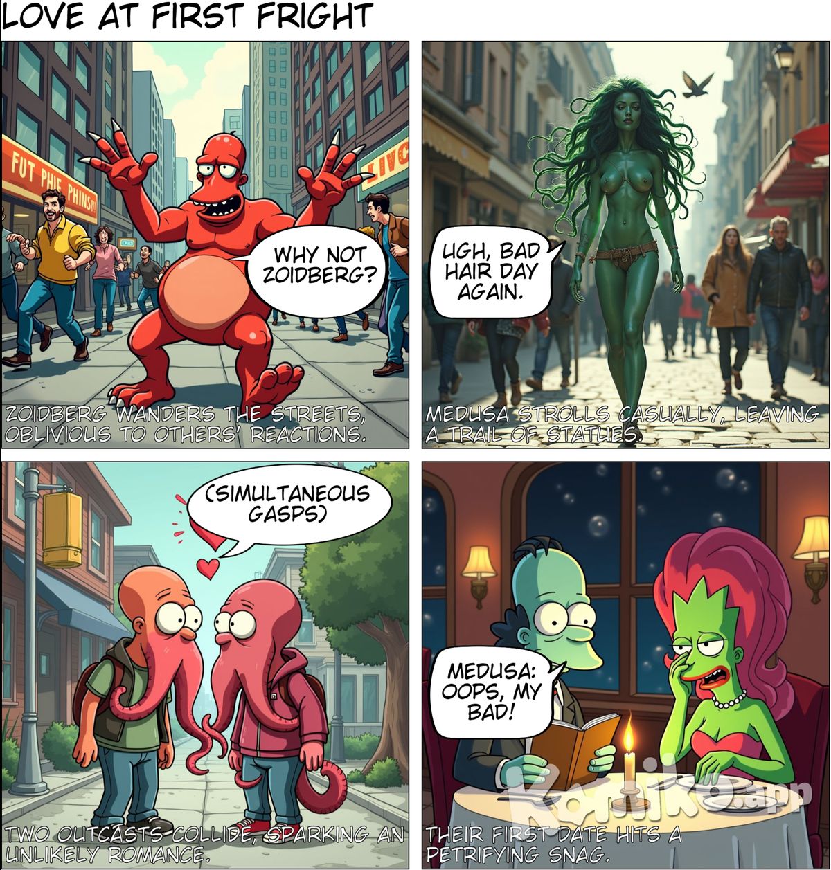 Two strange man and women meet on the street and fall in love at first sight