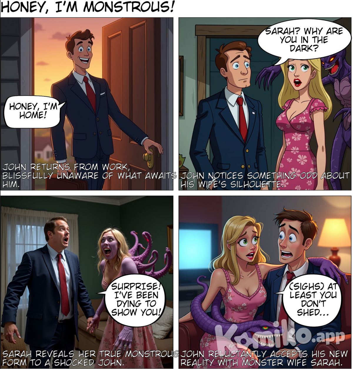a guy come back home and find out his wife is a monster 