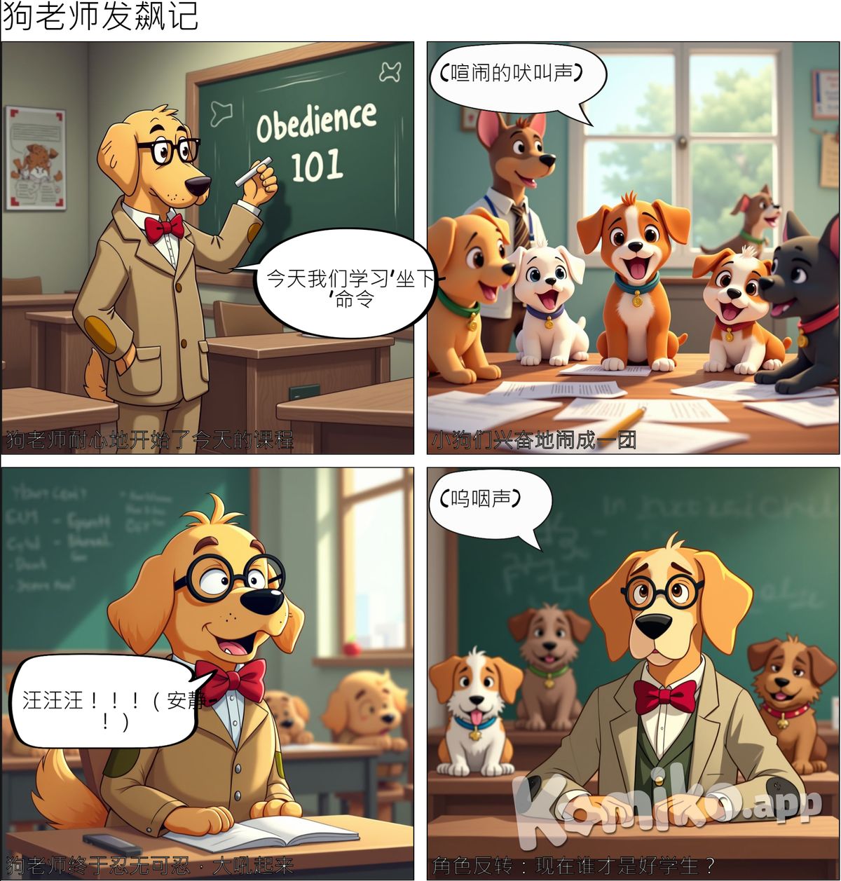 A dog teacher teaching noisy small dogs，let dog teacher very angry