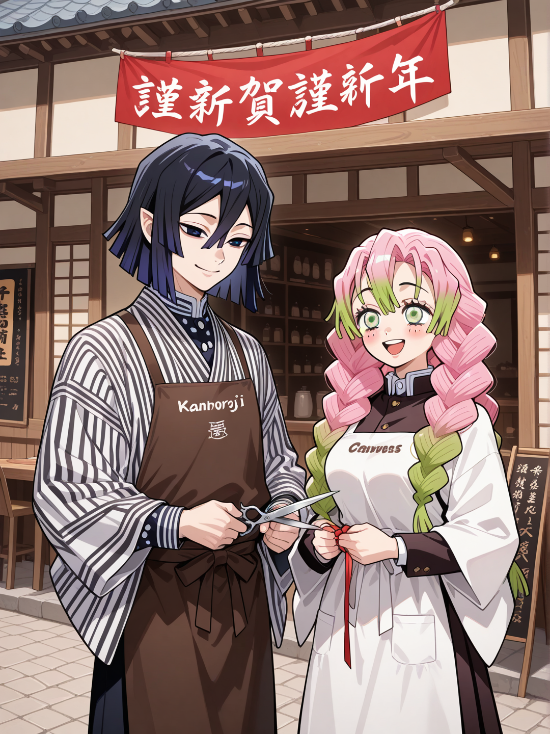 @Iguro_Obanai y, @Kanroji_Mitsuri abriendo un restaurante como esposos