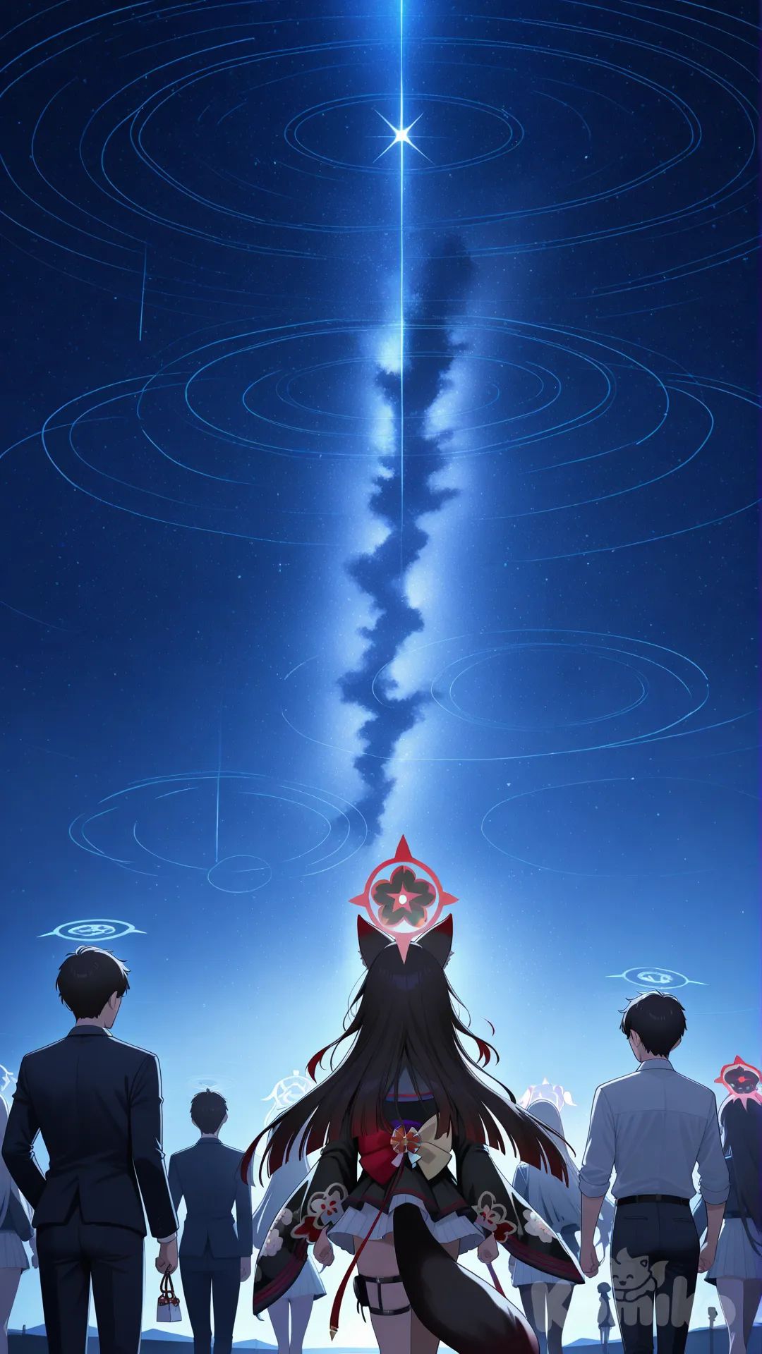 Wakamo (blue archive), sakurako (blue archive), sensei (blue archive), better light, night conditions, faceless male