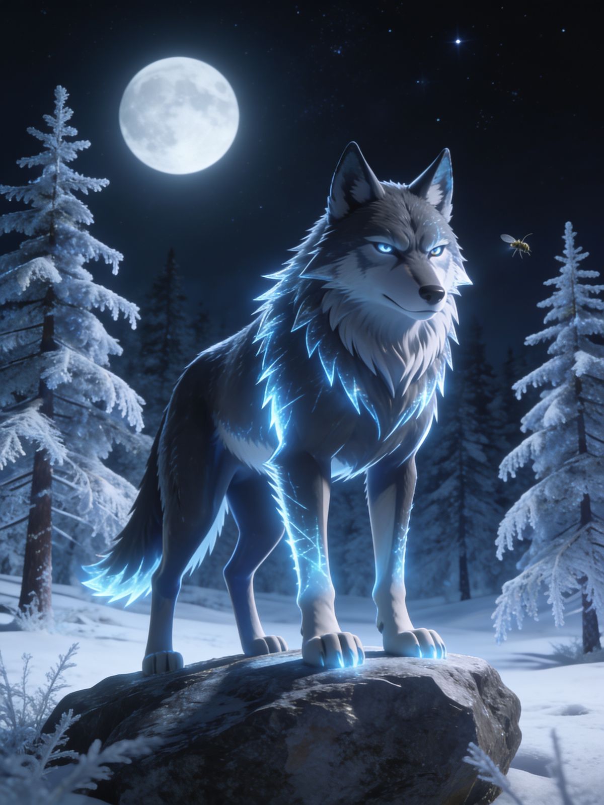 🌕 Leuchtender Wolf im Schnee ❄️
