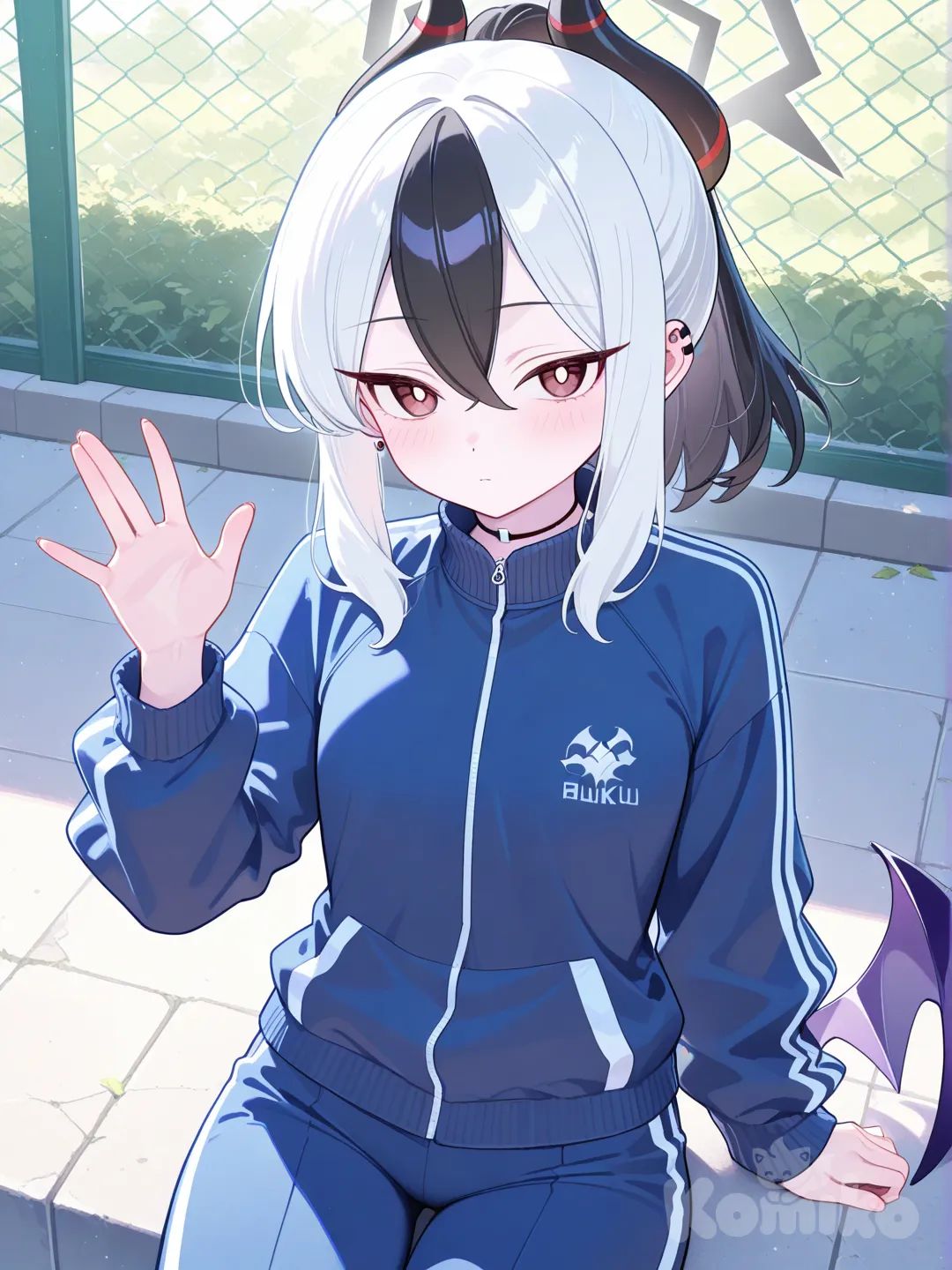kayoko (blue archive) sitting in school yard