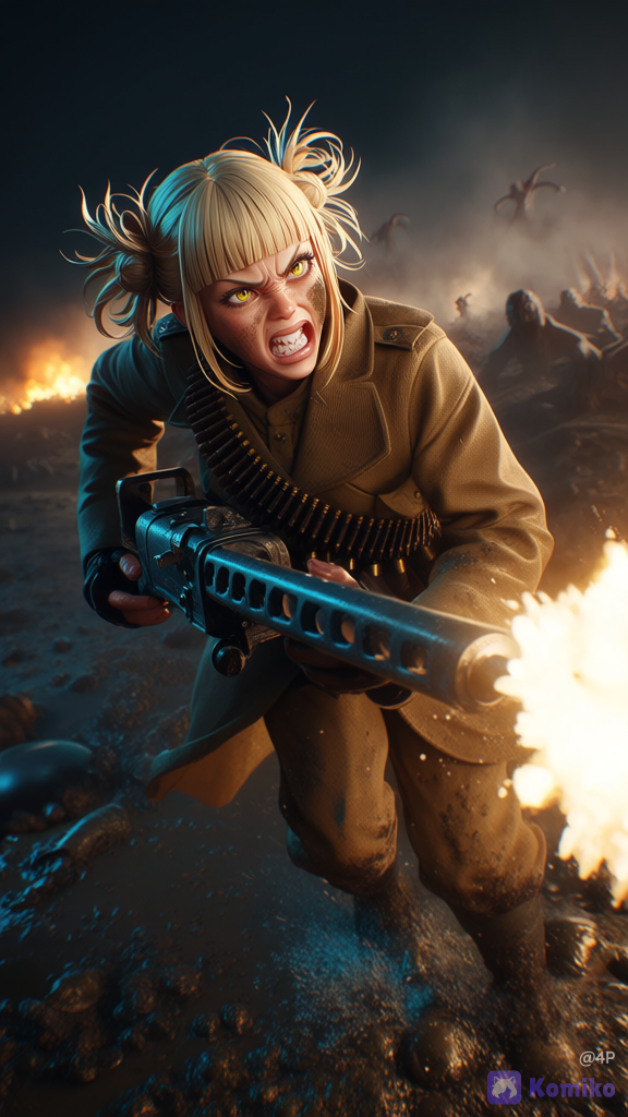 1girl, solo, himiko toga, blonde hair, hair buns, messy