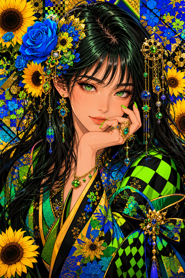 Emeralds Beneath the Sunflowers 🌻💚