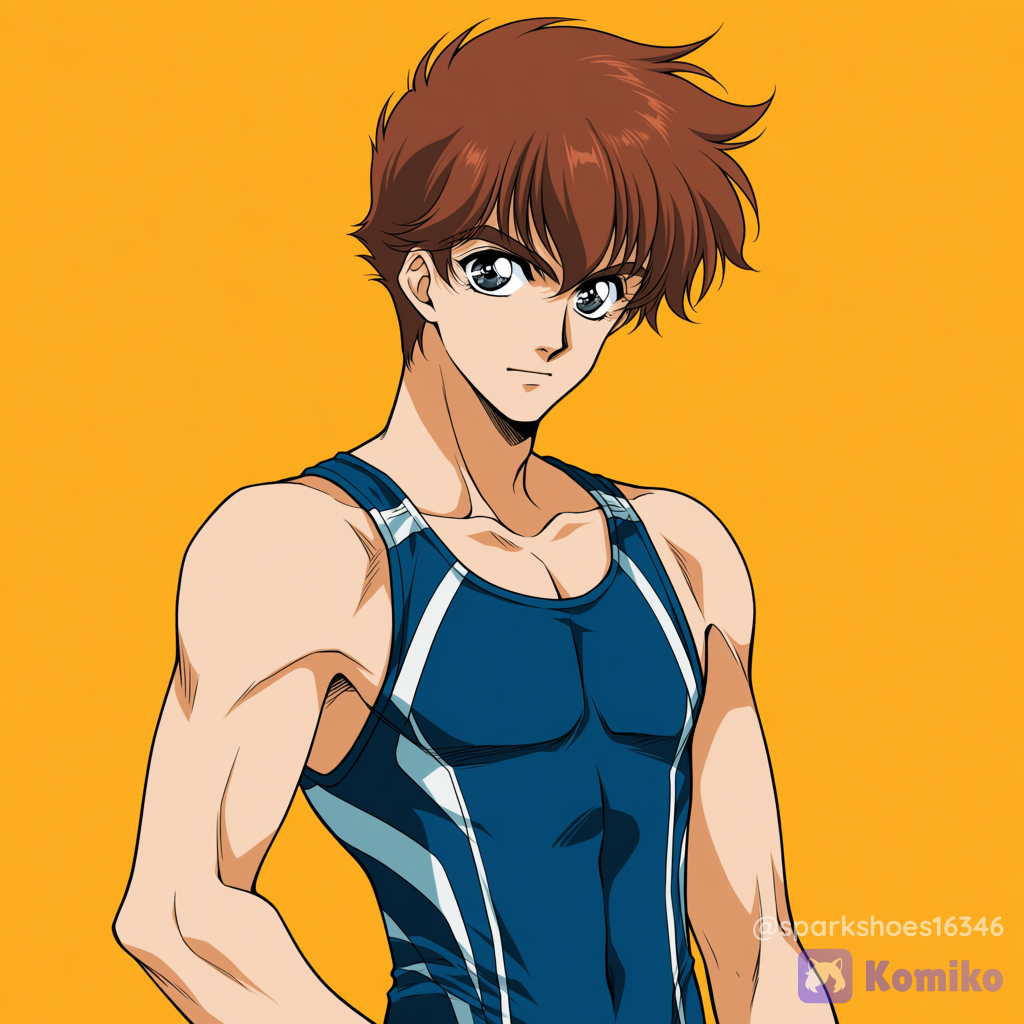 Anime boy wearing swimming clothes