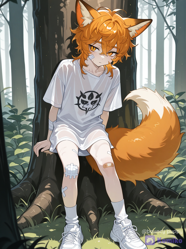 Fox boy in the woods
