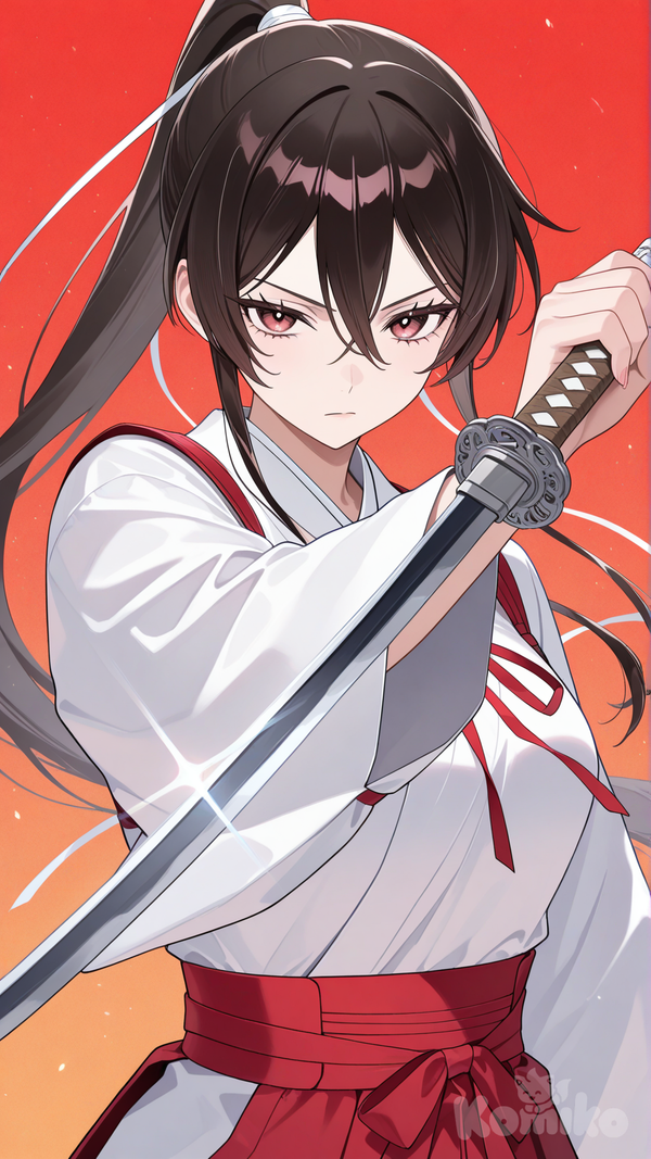 yamada asaemon sagiri, official style, holding sword, serious, facing viewer, ready to fight, upper body