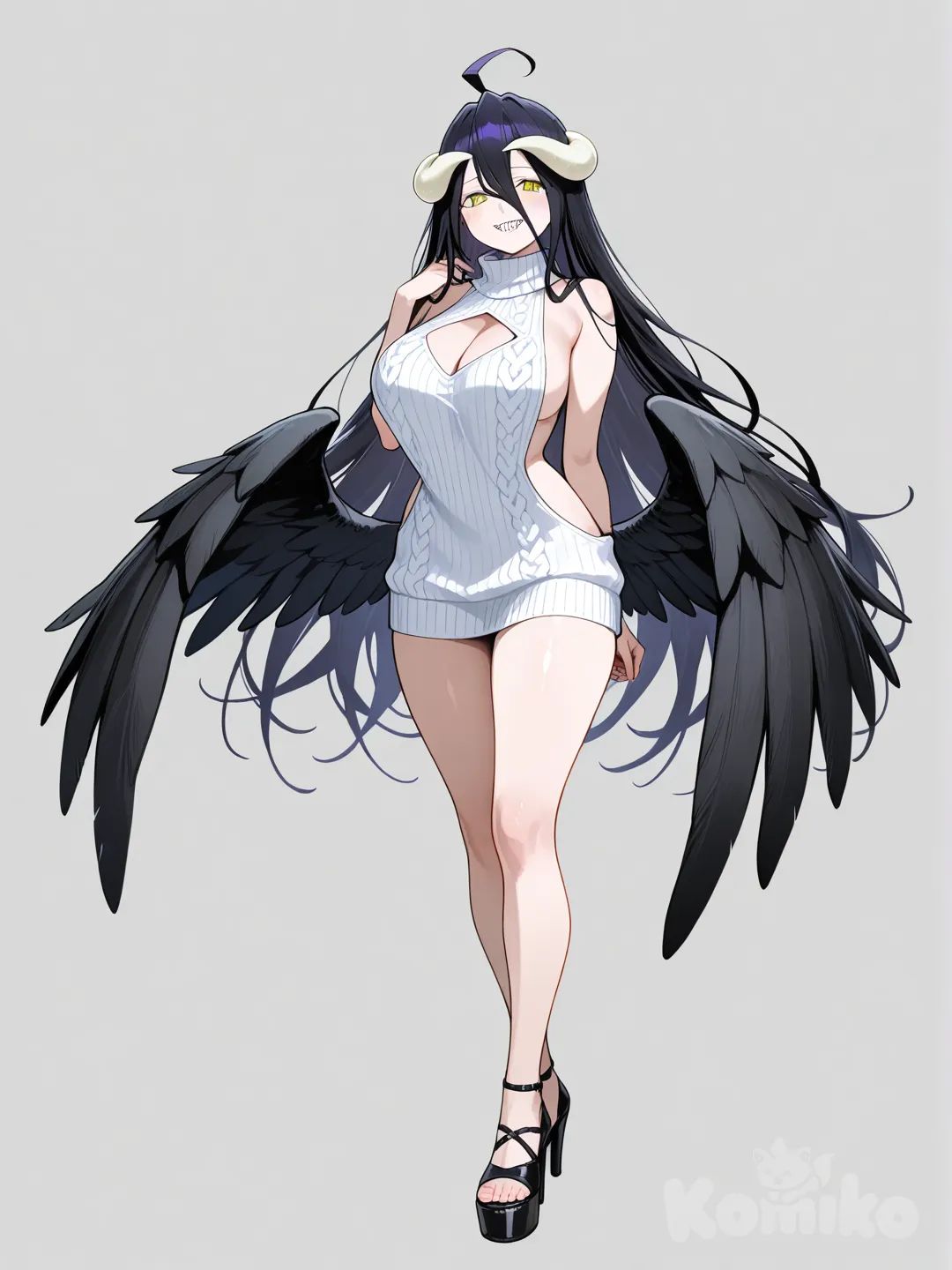 high heels, platform shoes, virgin killer outfit, albedo (overlord), no wings