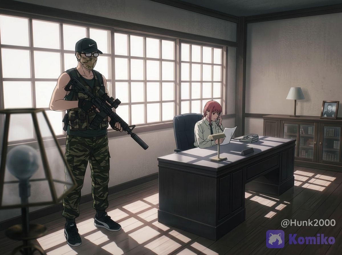 Guarding Makima with the new U.S. MK18 MOD0 assault rifle.