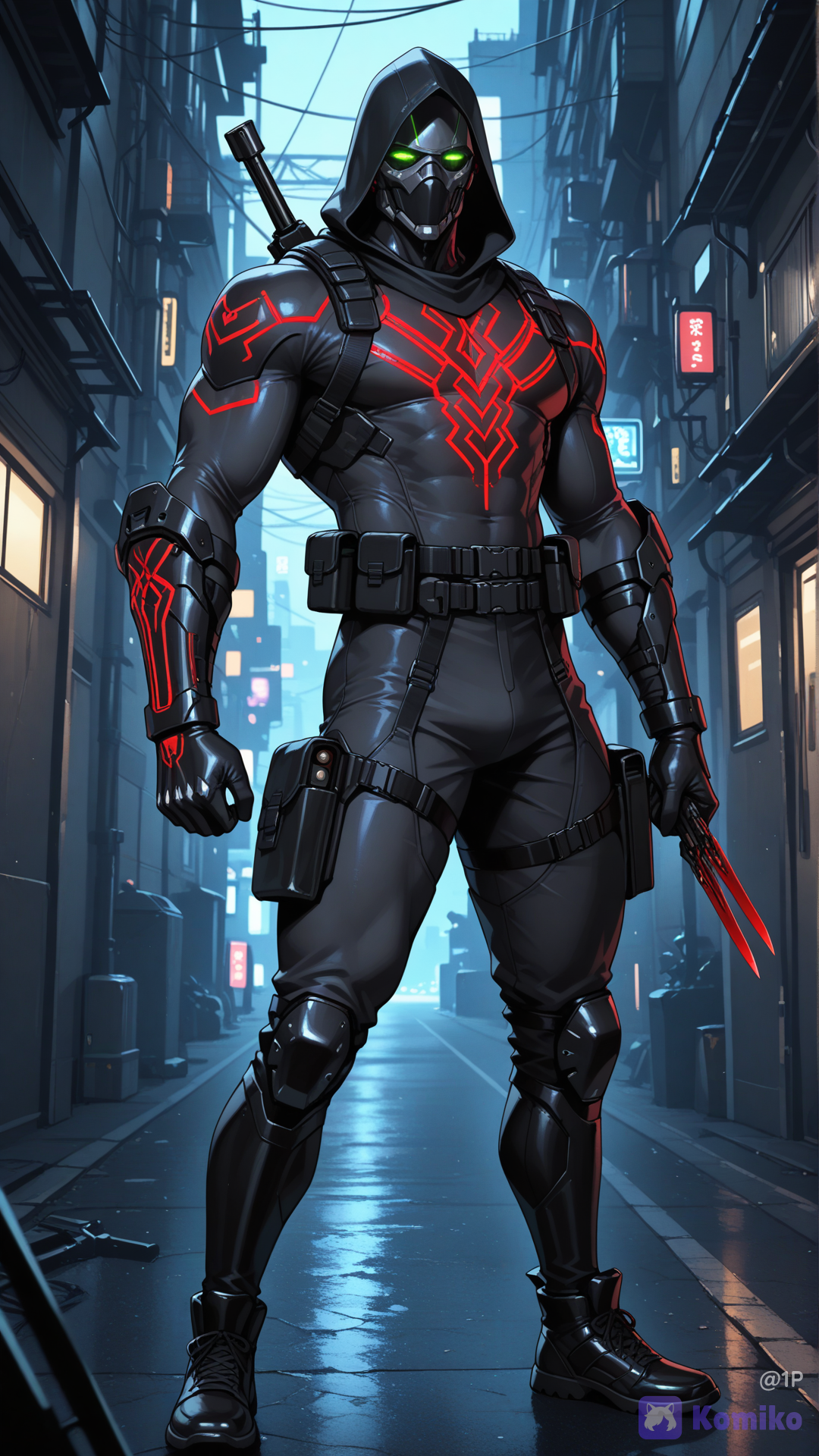 Oda Opt for sleekform-fitting tactical weave in midnight black with thinglowing red circuit lines running along the limbs. He chooses a full-head cowl with multi-spectral lenses (thermalnight visiondata link) and a utility belt packed with throwing knives and EMP charges. Role: The Strategist/Assassin Ultra realistic photorealisticcinematic lightingextremely ultra high resolution16K UHDFull HD qualityhyper skin texturerealistic poresultra realistic faceultra realistic eyesultra realistic hairrealistic human body proportionsnatural lightinglifelike shadowshighly facial featuressharp focuscrystal clear imagevivid colorscinematic atmosphererealistic depth of fieldrealistic reflectionsrealistic texturesprofessional photography qualityHDRno blurextremely sharp detailshighly skinrealistic eyelashesrealistic lipsrealistic hair strandsnatural expressionhighly full body portraitphoto-realistic qualitytrue-to-life appearanceultra clean image qualitypremium visual qualitystudio quality rendering. Faithful to the reference facepreserve facial identitynatural anatomyrealistic skin imperfectionsultra eyes and skinhighly realistic human texturerealistic lighting and shadowscinematic realismcompositionextremely high detailprofessional quality.