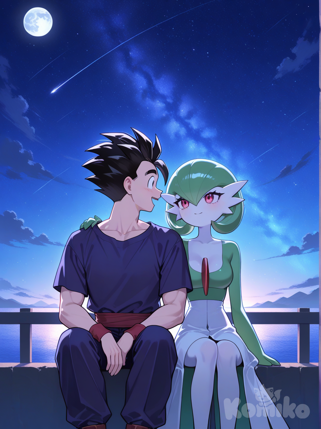 Gohan y Gardevoir disfrutando la noche