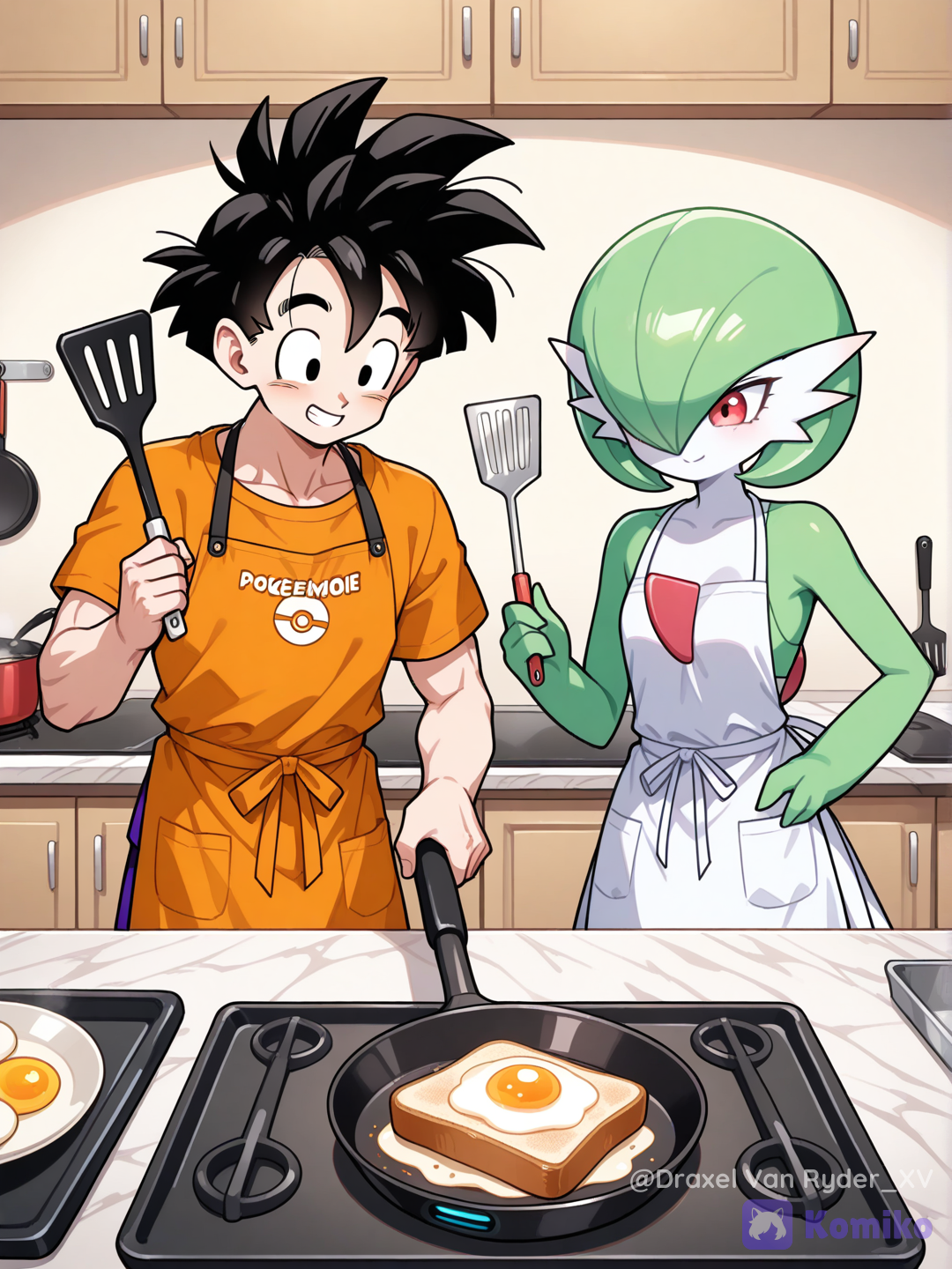 Gohan y Gardevoir, preparando el desayuno.