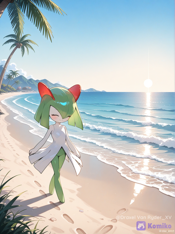 Kirlia paseando por la playa