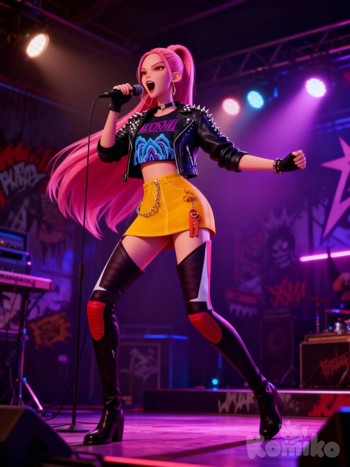 @Mira, singing ,punk , leather jacket, dancing