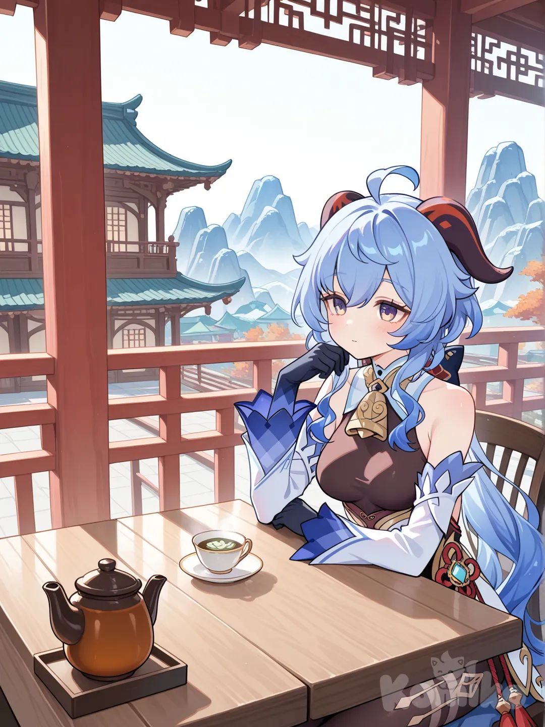 Ganyu enjoying a tea time