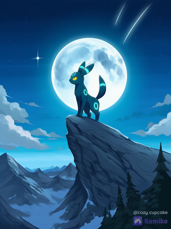 Umbreon in front of the shining moon