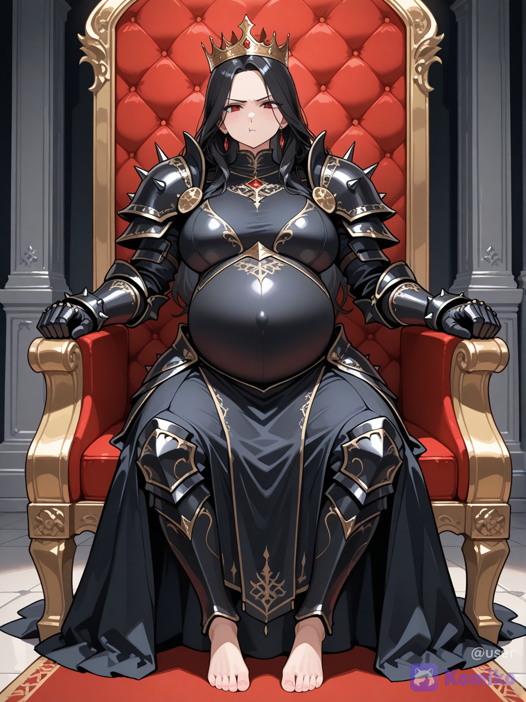 Pouting pregnant queen