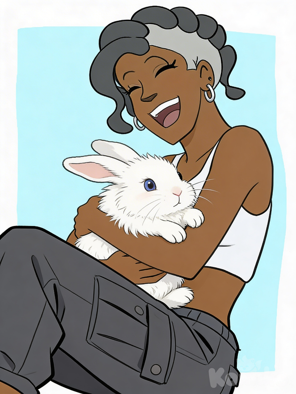 Neri cuddling a bunny