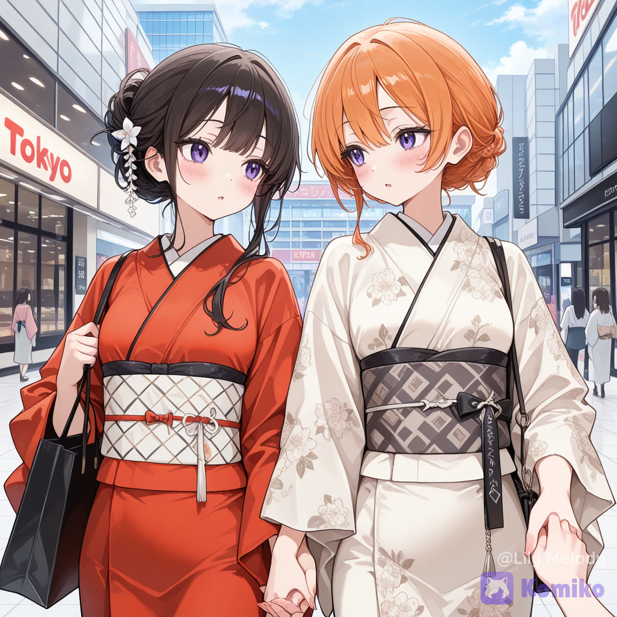 Cosplayer (?) girls shopping together