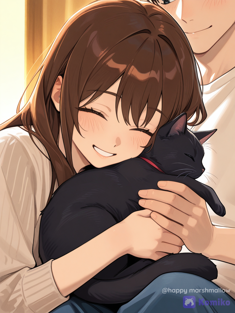 Dueña abraza a su gatito