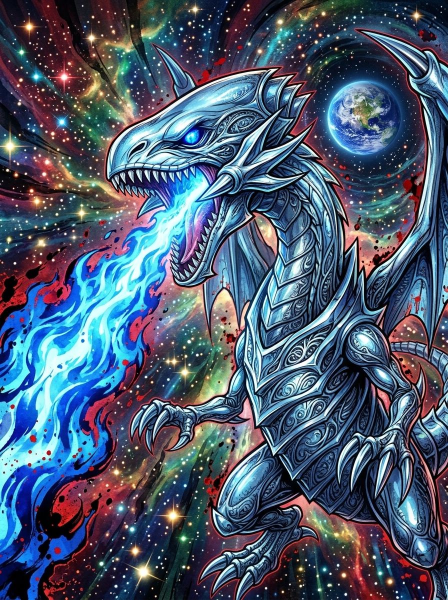 Blue-Eyes White Dragon (abstract ink)