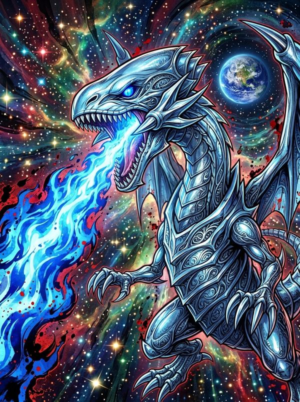Blue-Eyes White Dragon (abstract ink)