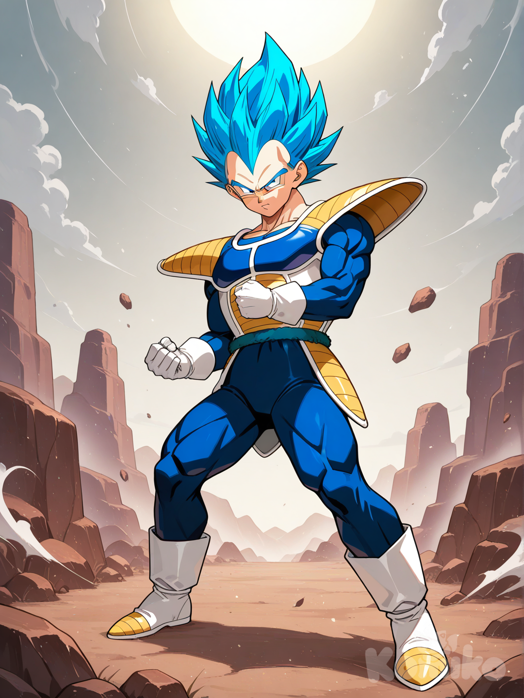 Vegeta con su armadura y con la fase blue 