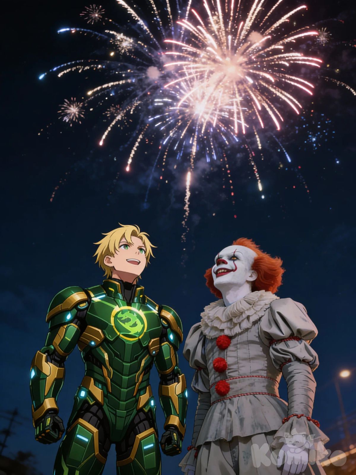 Lloyd garmadon vendo os fogos de artifício com o Pennywise 