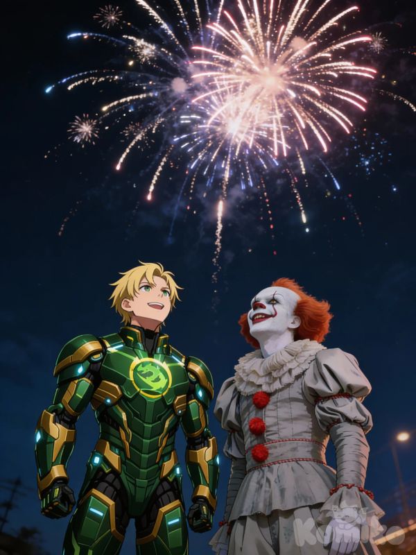 Lloyd garmadon vendo os fogos de artifício com o Pennywise 