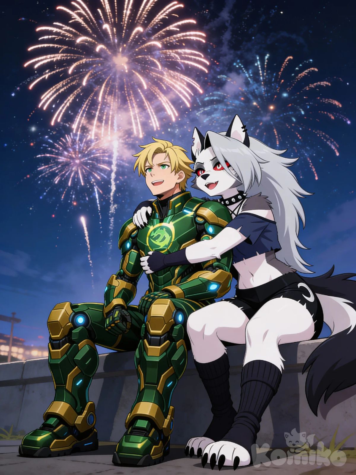 Lloyd garmadon e loona vendo os fogos de artifício 