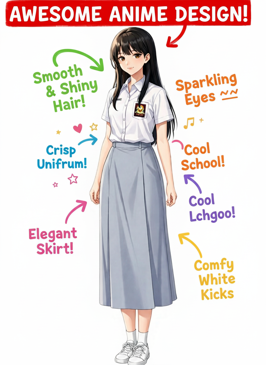 School Girl in Colorful Notes