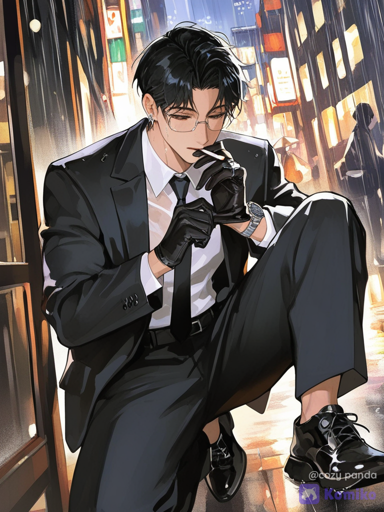 雨の夜の黒スーツさん☔
