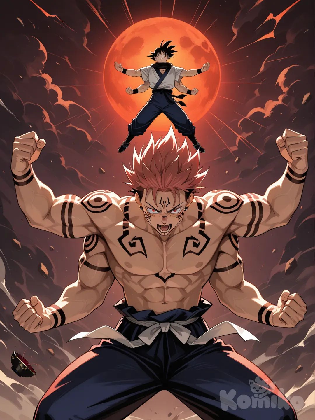 @Ryoumen_Sukuna_(Jujutsu_Kaisen) and @, @Son_Goku make it look good, battle tendency