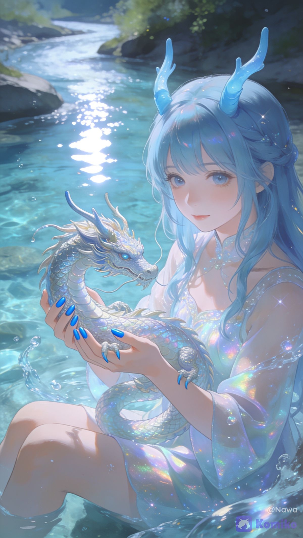 Beautiful girls and dragon 🩵🩵🩵