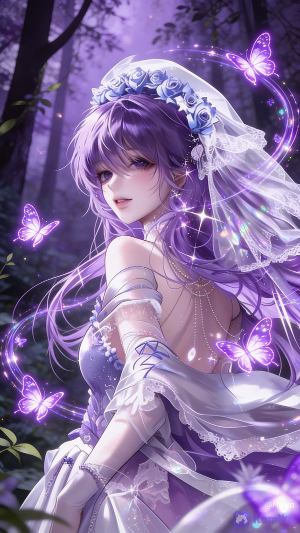 beautiful girl and beautiful purple butterflies 🦋🦋🦋