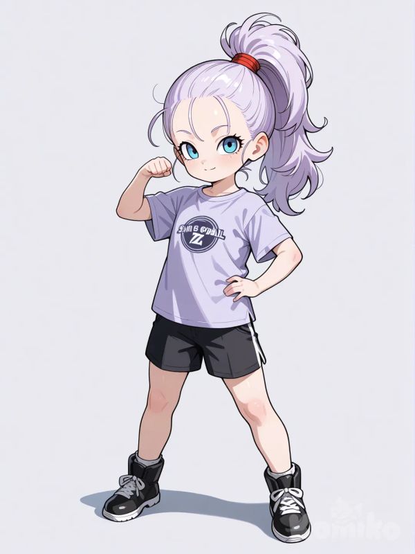 Minha oc para dbz end of z , o nome dela é Reika 7 anos tem cabelo de cor roxo Claro , amarrado,olhos azuis pele clara, usava uma camiseta de cor roxo Claro um short preto e um sapato preto, ela também é uma guerreira Mirim capaz de se transformar em super Sayajin