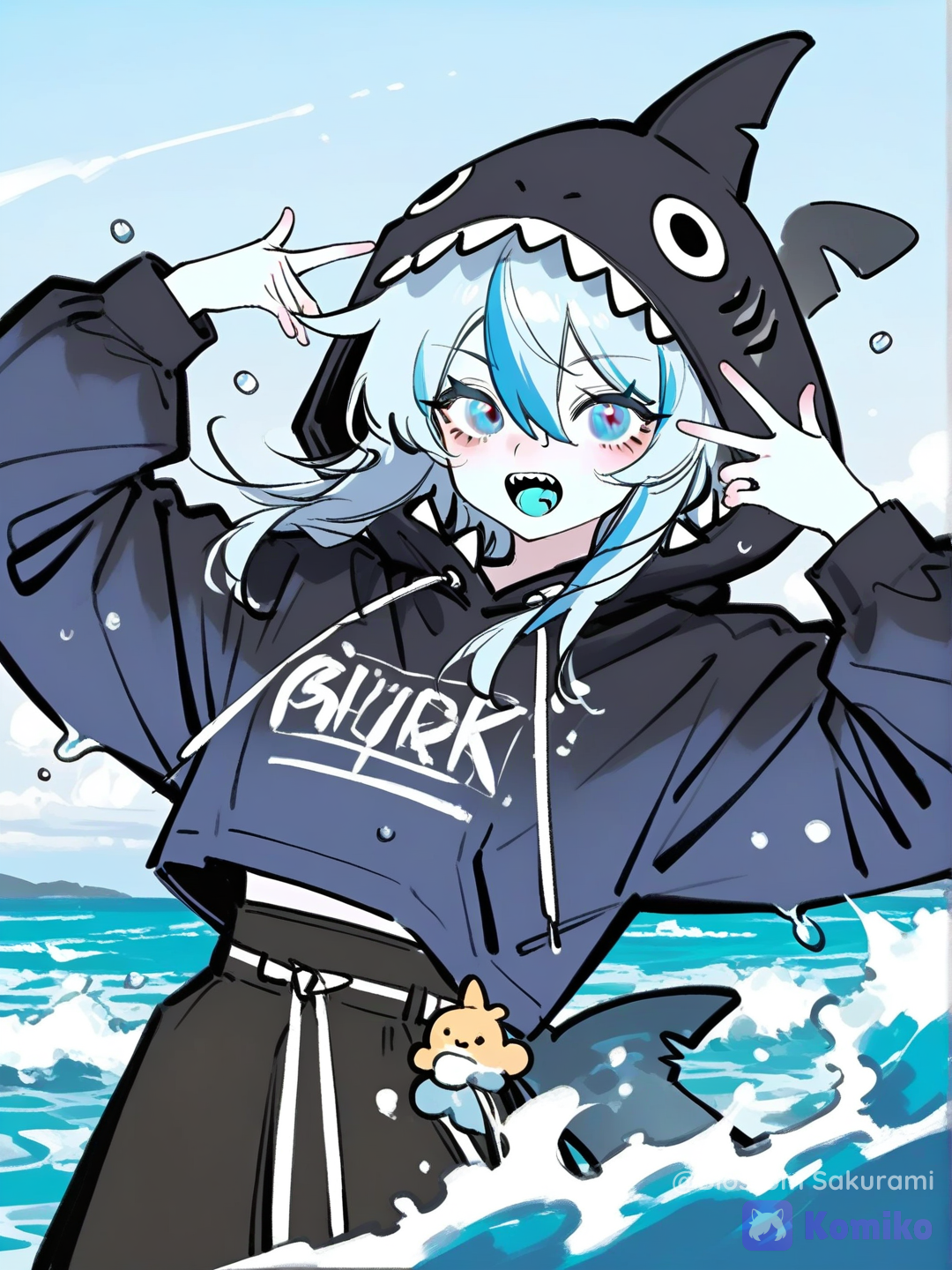 Lexy on a black shark hoodie