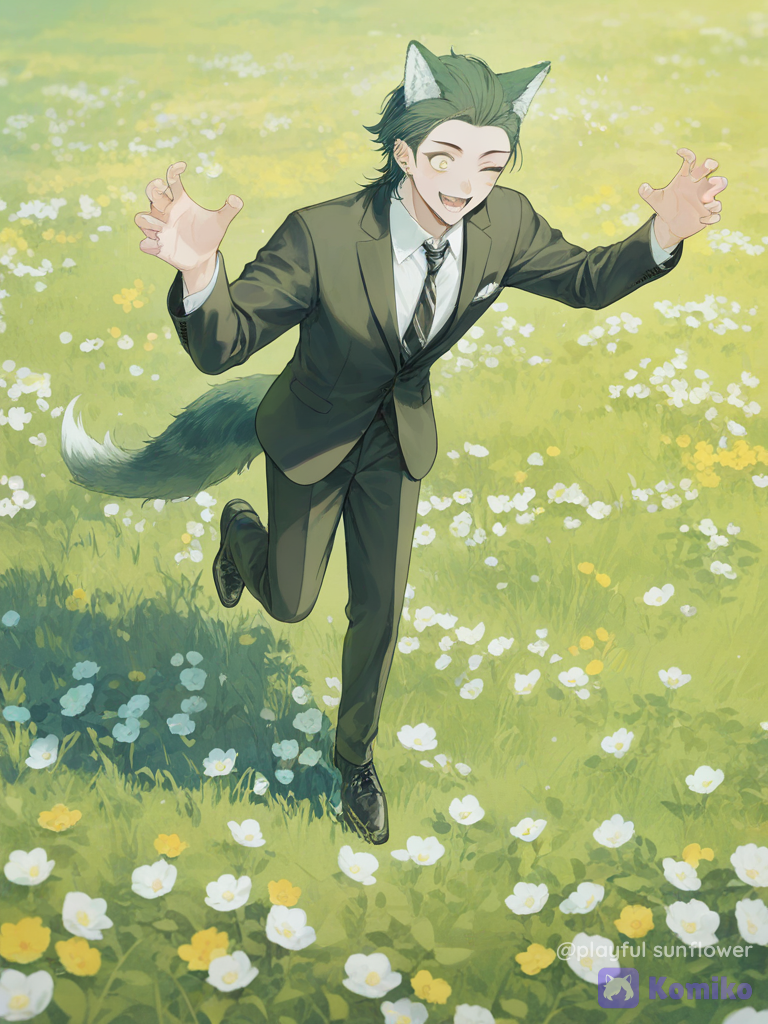 Wolfie’s Flower Field Joy 🐺🌼