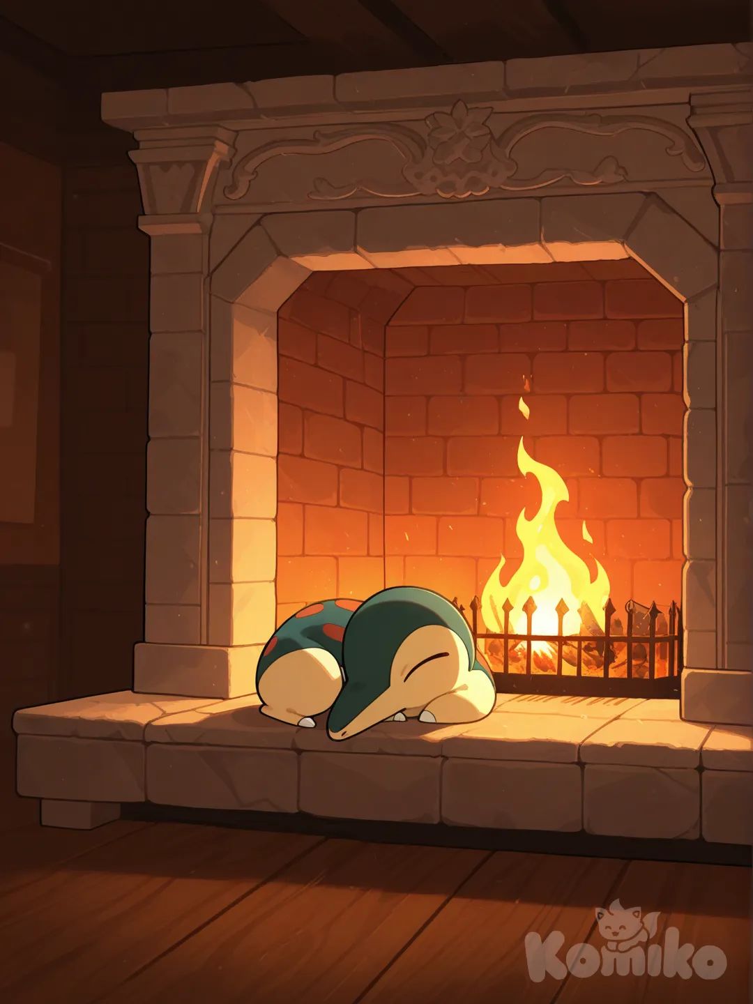 @Cyndaquil,Sleeping in the fireplace., closeup