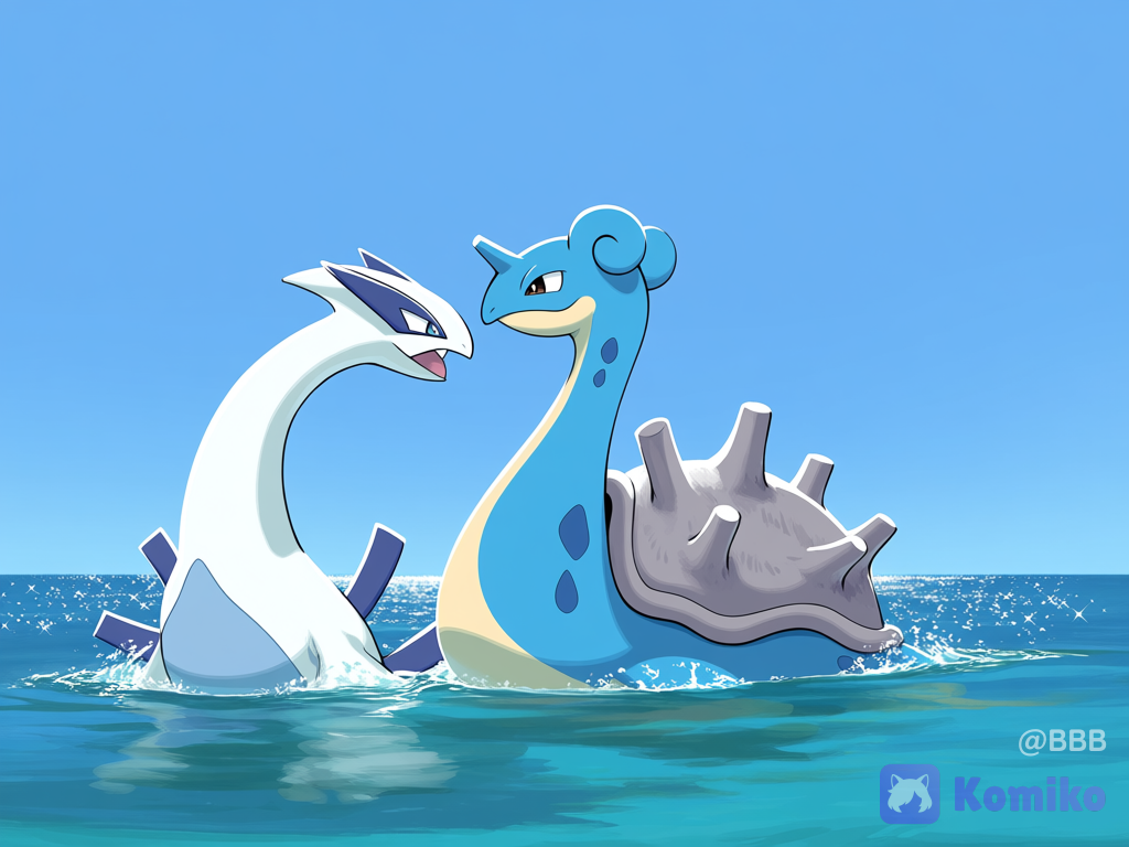 @Lapras, @Lugia, ocean, day, wide shot