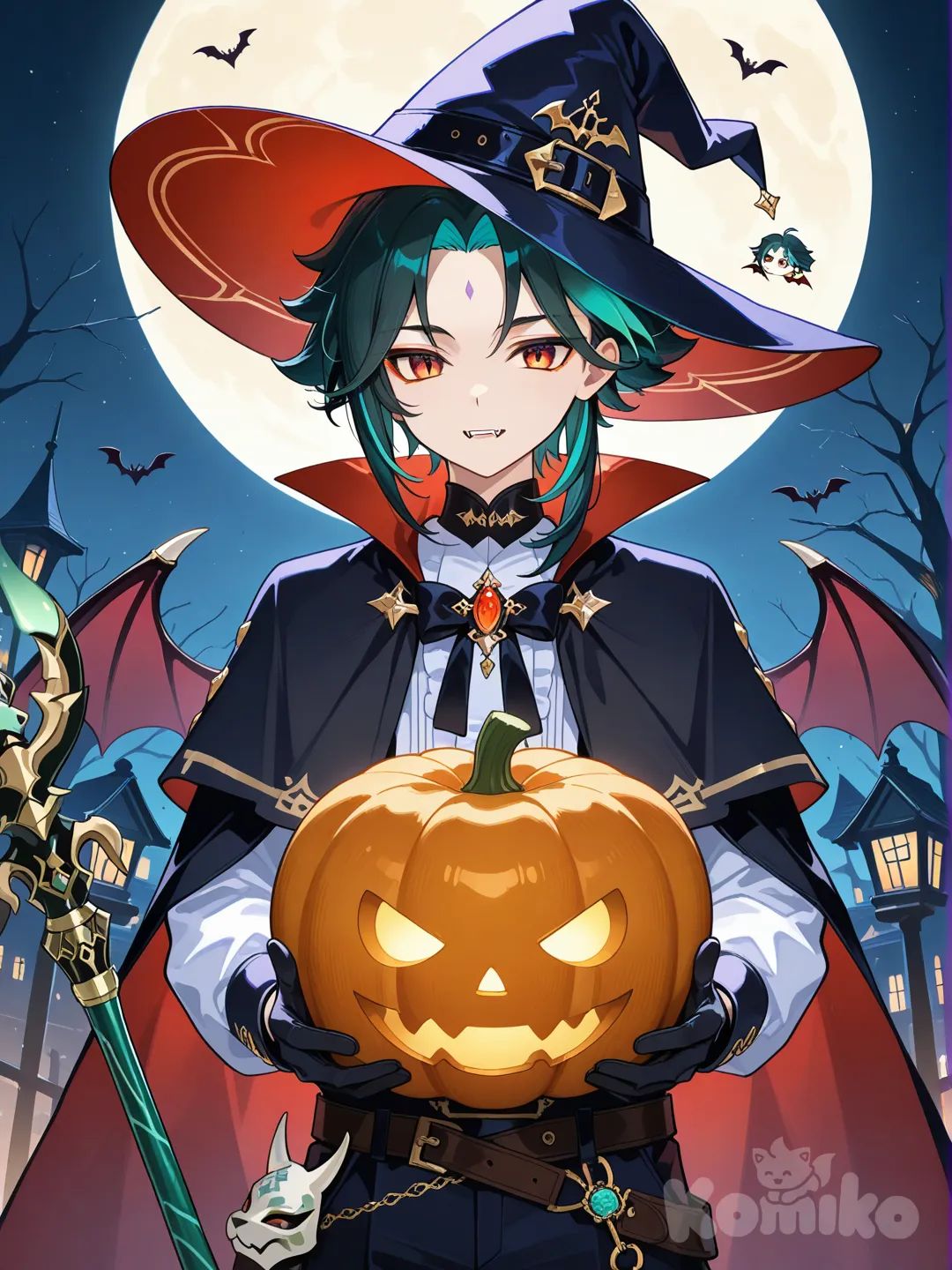@Xiao_(Genshin_Impact) halloween vampiro y brujo